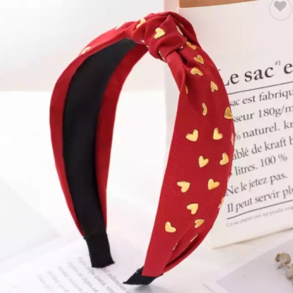 Anthropologie Accessories - Anthro Gold Heart Studded Red Headband